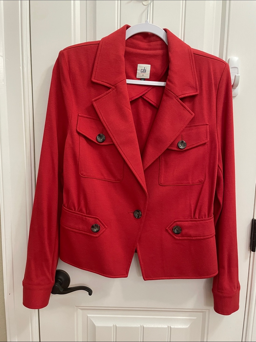 CAbi Red Structured Blazer with Patch Pockets